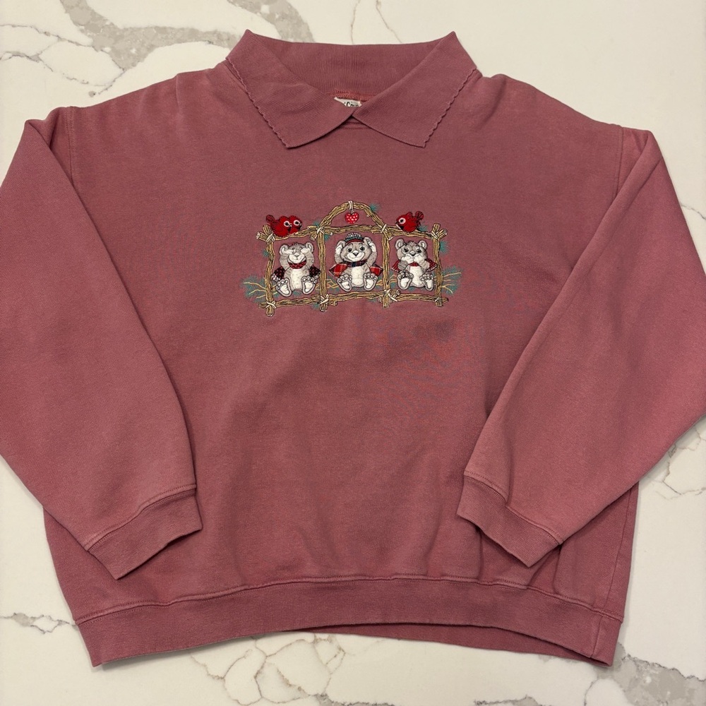 Vintage Cottagecore Embroidered Bear Sweater